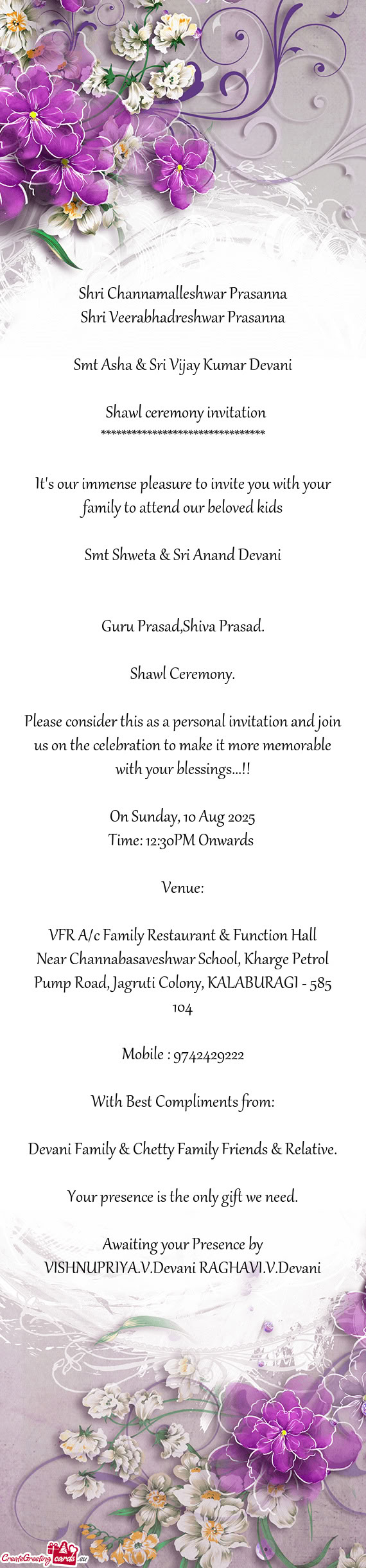 Smt Asha & Sri Vijay Kumar Devani