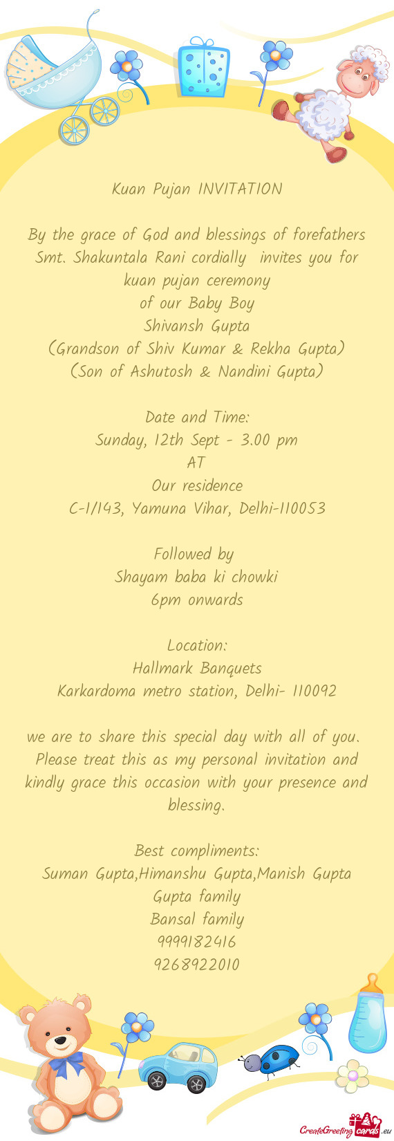 Smt. Shakuntala Rani cordially invites you for kuan pujan ceremony