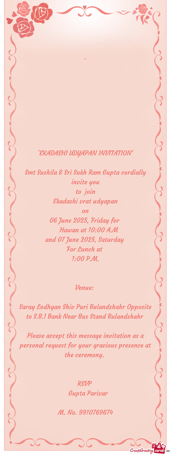 Smt Sushila & Sri Sukh Ram Gupta cordially invite you
