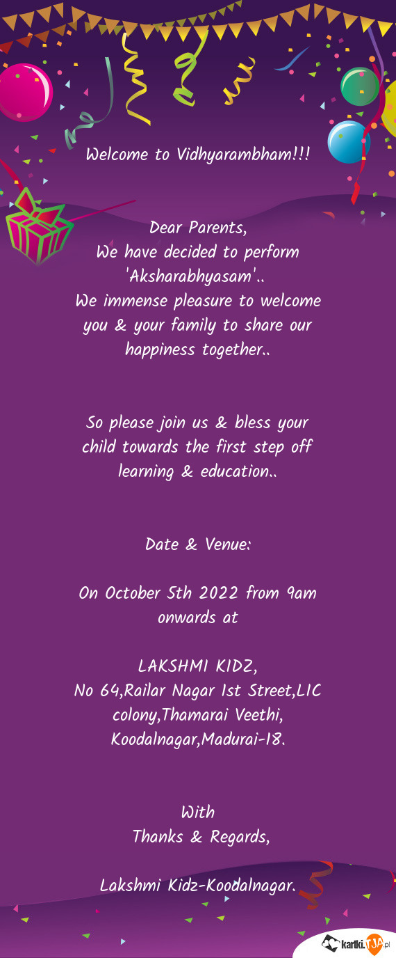 So please join us & bless your child towards the first step off learning & education