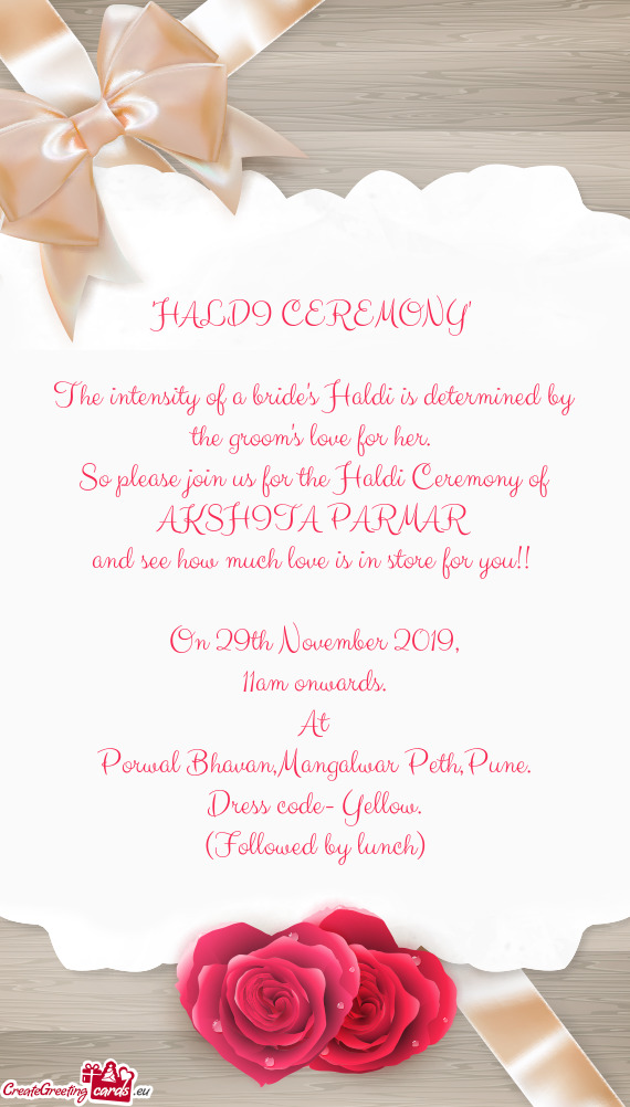 So please join us for the Haldi Ceremony of AKSHITA PARMAR
