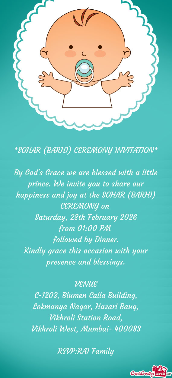 SOHAR (BARHI) CEREMONY INVITATION