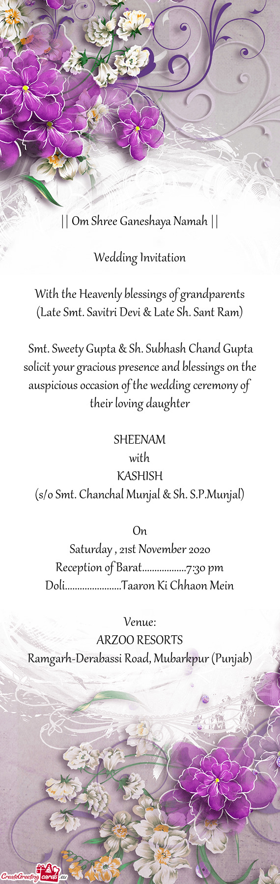 Solicit your gracious presence and blessings on the auspicious occasion of the wedding ceremony of t