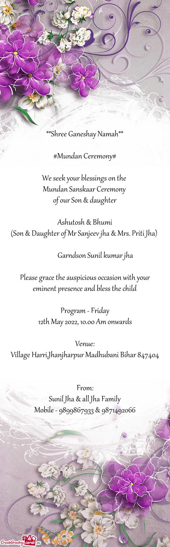 (Son & Daughter of Mr Sanjeev jha & Mrs. Priti Jha)     Garndson Sunil kumar jha