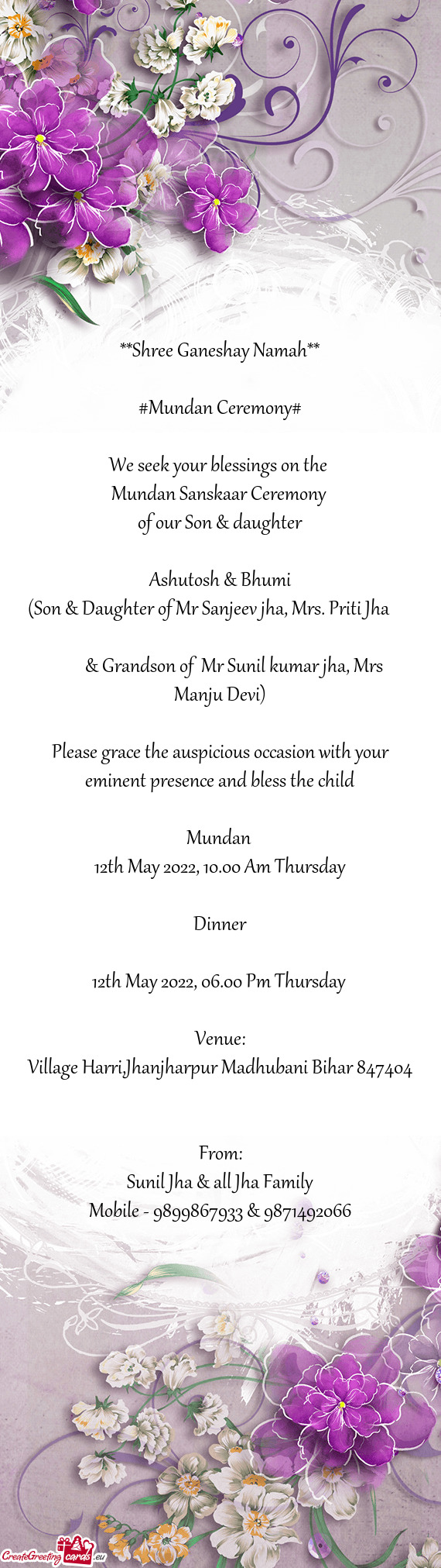 (Son & Daughter of Mr Sanjeev jha, Mrs. Priti Jha    & Grandson of Mr Sunil kumar jha, M