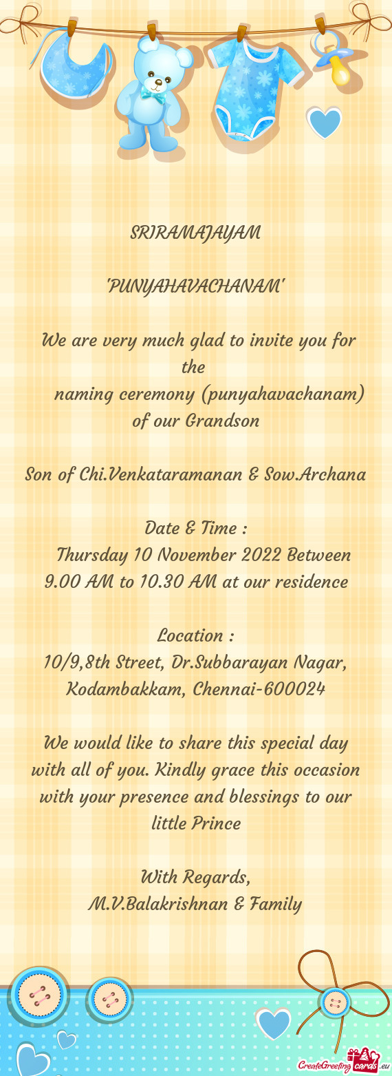 Son of Chi.Venkataramanan & Sow.Archana