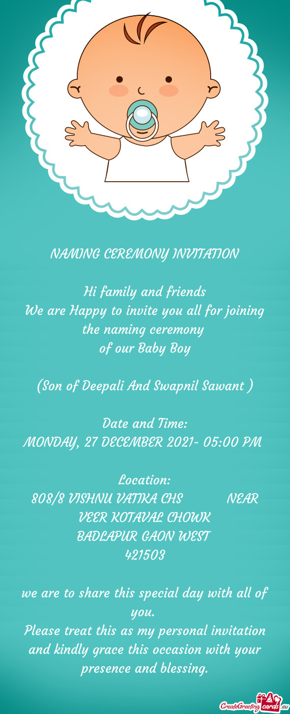 (Son of Deepali And Swapnil Sawant )