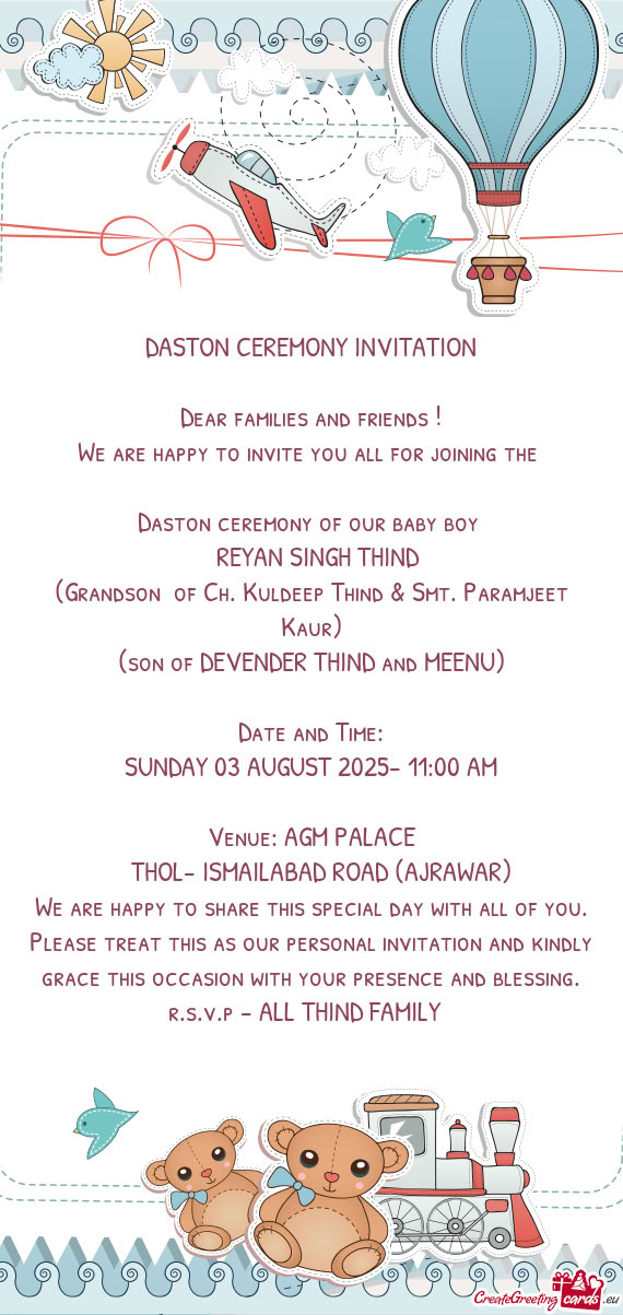 (son of DEVENDER THIND and MEENU)