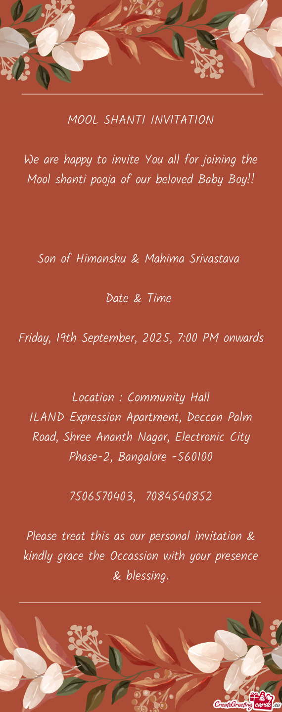 Son of Himanshu & Mahima Srivastava