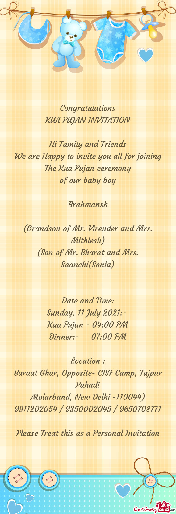 (Son of Mr. Bharat and Mrs. Saanchi(Sonia)