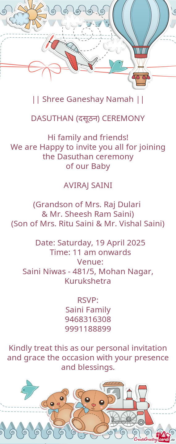 (Son of Mrs. Ritu Saini & Mr. Vishal Saini)