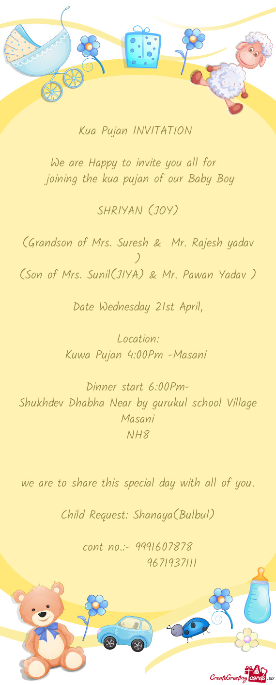 (Son of Mrs. Sunil(JIYA) & Mr. Pawan Yadav )