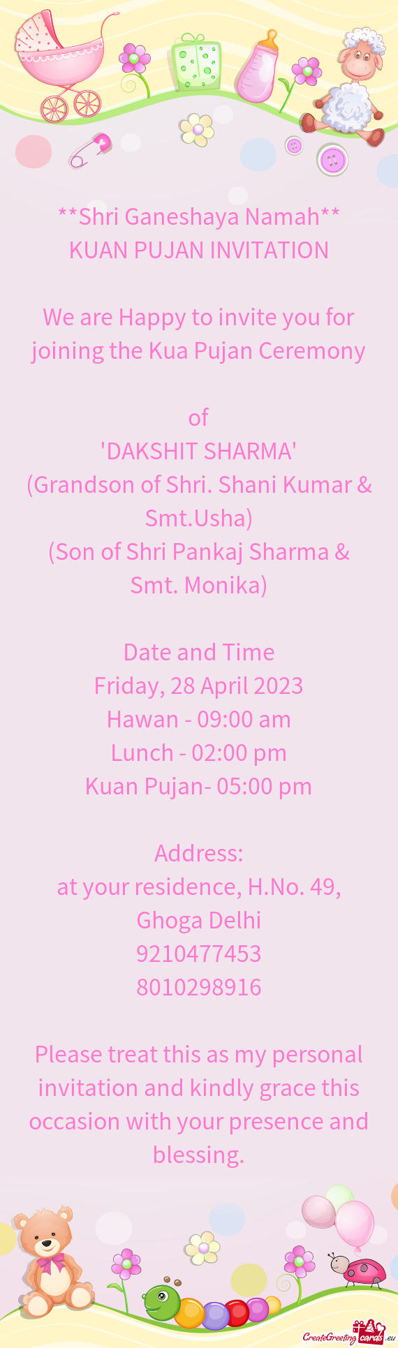 (Son of Shri Pankaj Sharma & Smt. Monika)