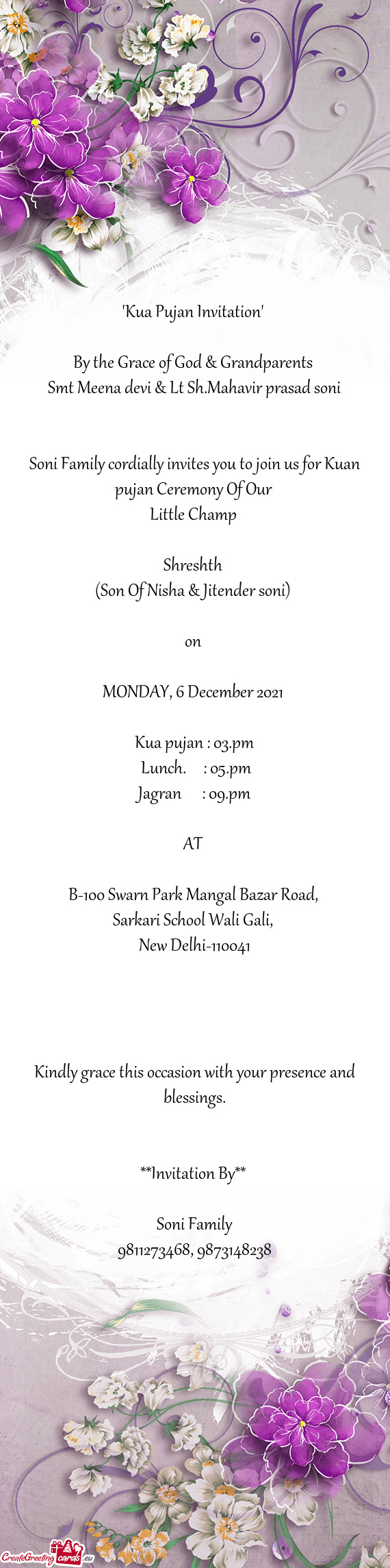 Soni Family cordially invites you to join us for Kuan pujan Ceremony Of Our