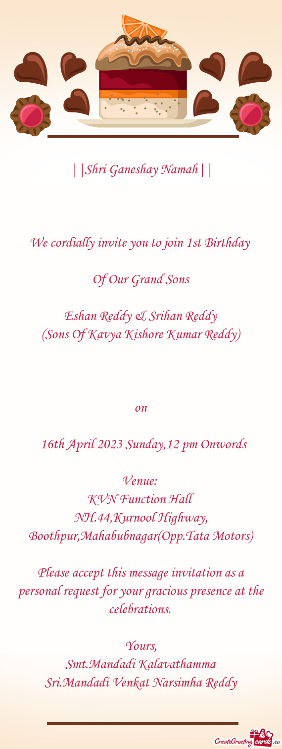(Sons Of Kavya Kishore Kumar Reddy)