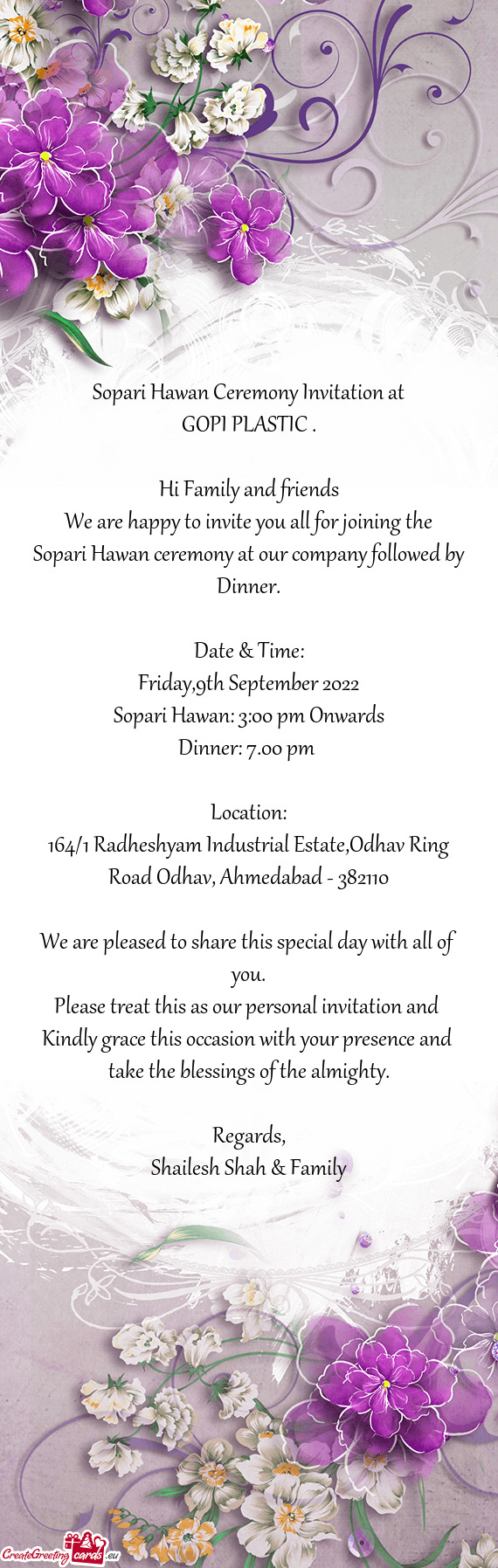 Sopari Hawan Ceremony Invitation at
