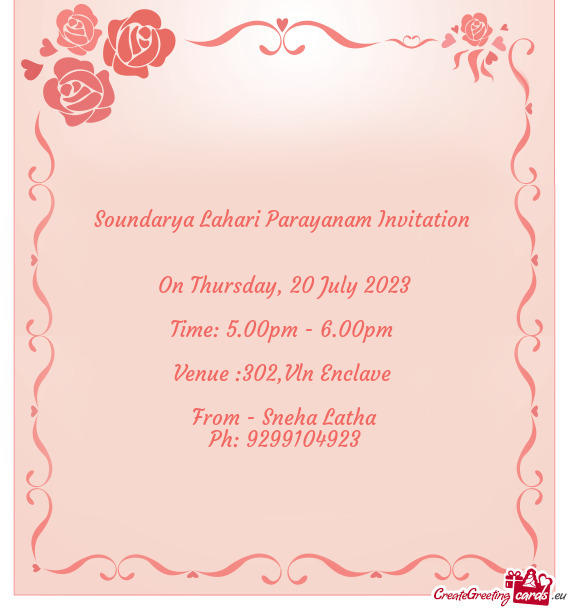 Soundarya Lahari Parayanam Invitation