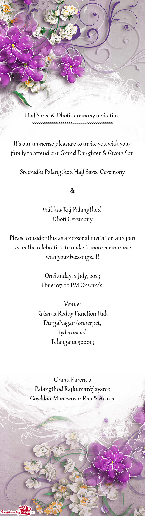 Sreenidhi Palangthod Half Saree Ceremony