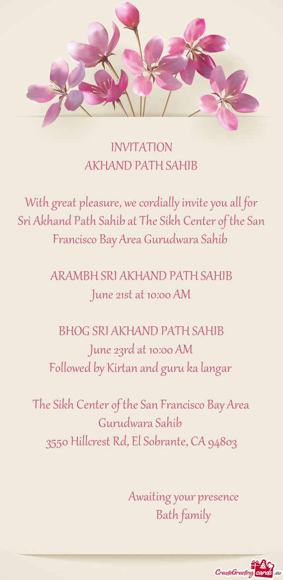 Sri Akhand Path Sahib at The Sikh Center of the San Francisco Bay Area Gurudwara Sahib