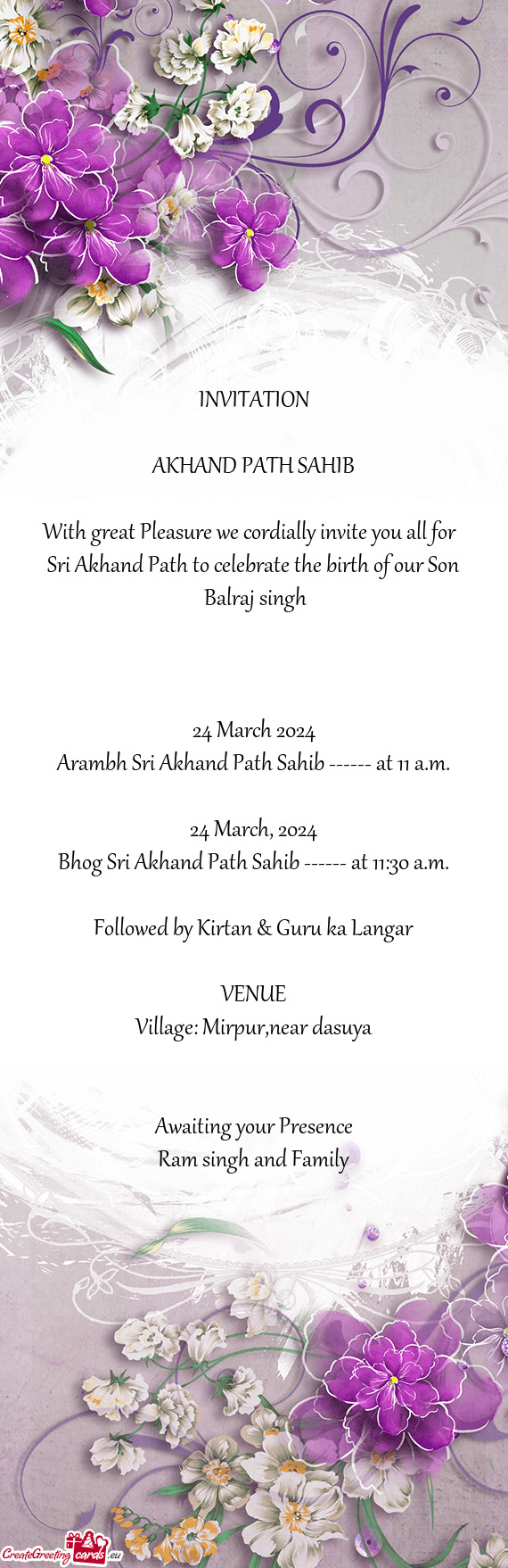 Sri Akhand Path to celebrate the birth of our Son