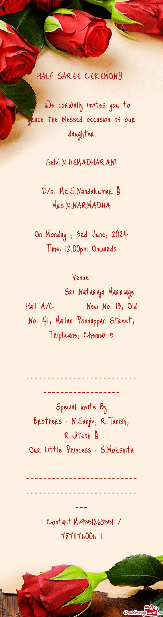 Sri Nataraja Marriage Hall A/C  New No: 13, Old No: 41, Mallan Ponnappan Street, Trip
