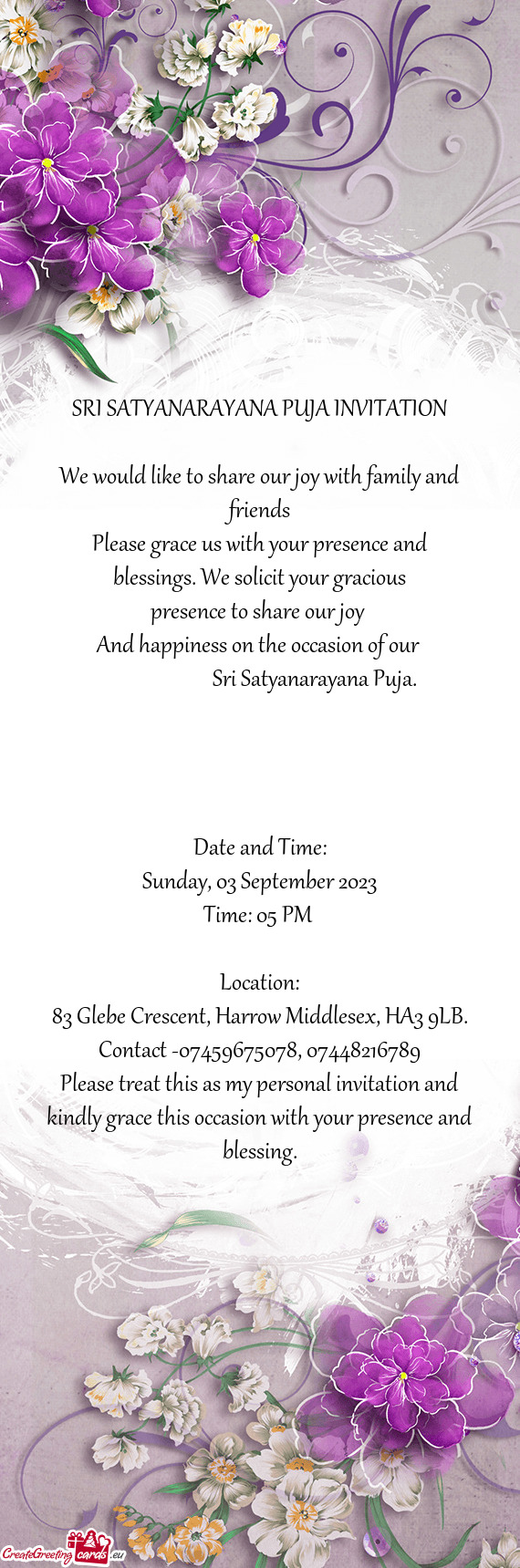 SRI SATYANARAYANA PUJA INVITATION