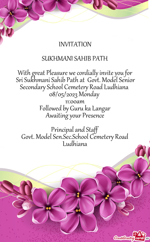 Sri Sukhmani Sahib Path at Govt. Model Senior Secondary School Cemetery Road Ludhiana