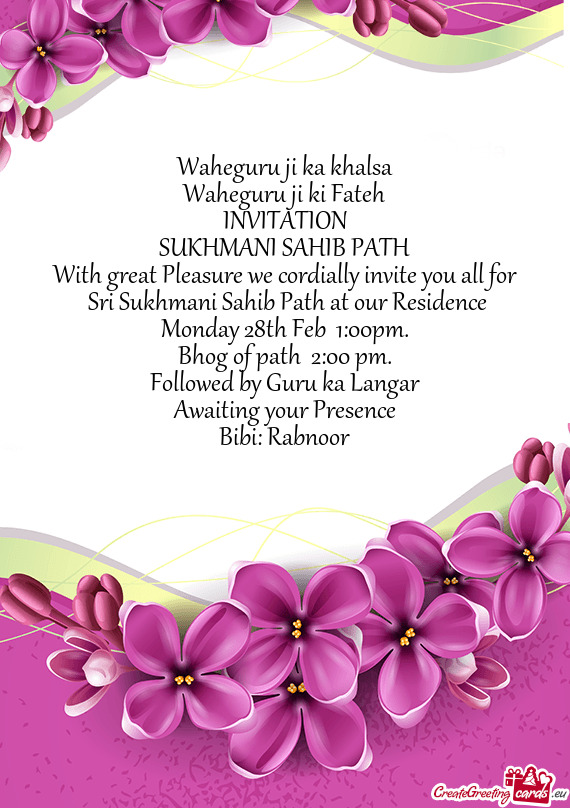 Sri Sukhmani Sahib Path at our Residence