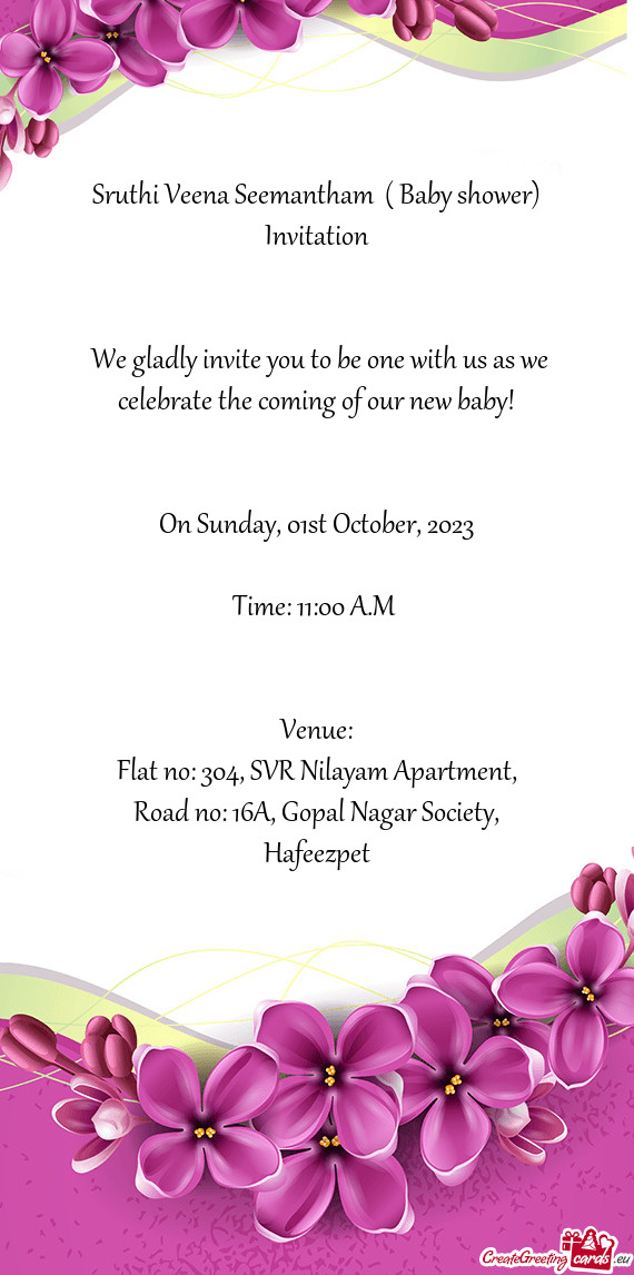Sruthi Veena Seemantham ( Baby shower) Invitation