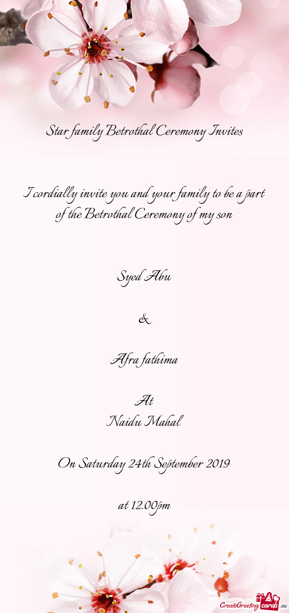 Star family Betrothal Ceremony Invites