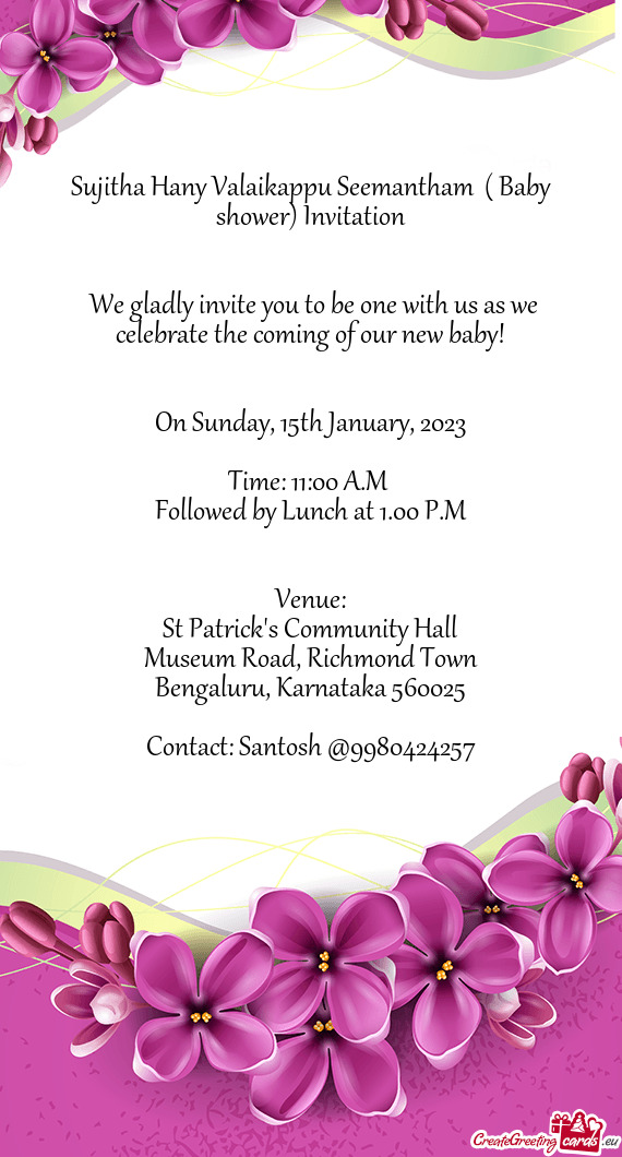 Sujitha Hany Valaikappu Seemantham ( Baby shower) Invitation