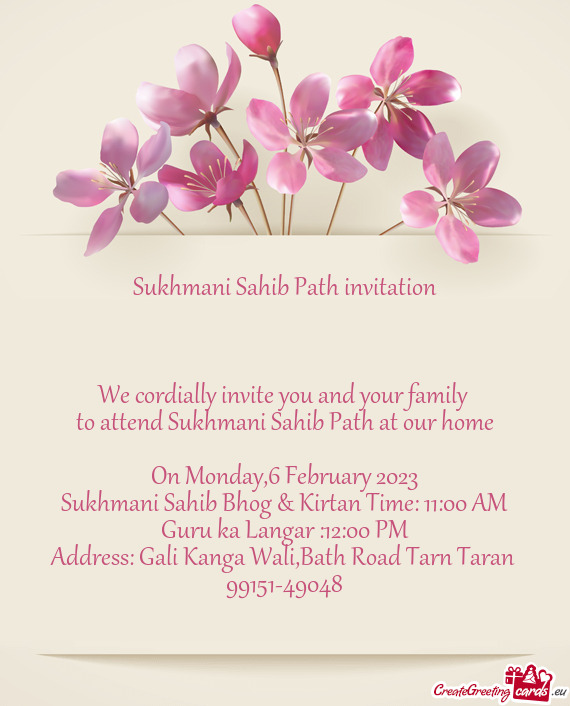 Sukhmani Sahib Bhog & Kirtan Time: 11:00 AM