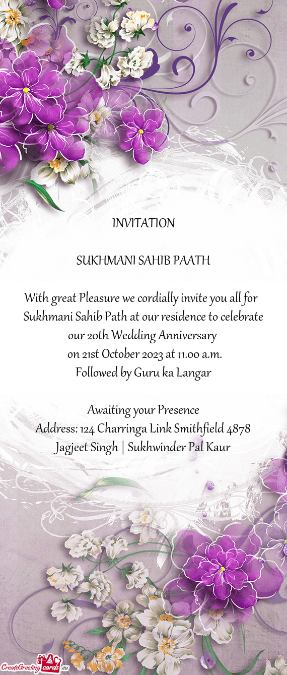 Sukhmani Sahib Path at our residence to celebrate our 20th Wedding Anniversary