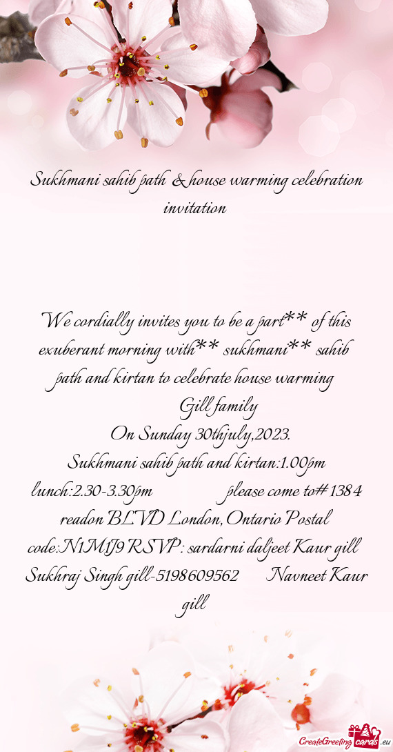 Sukhmani sahib path & house warming celebration invitation