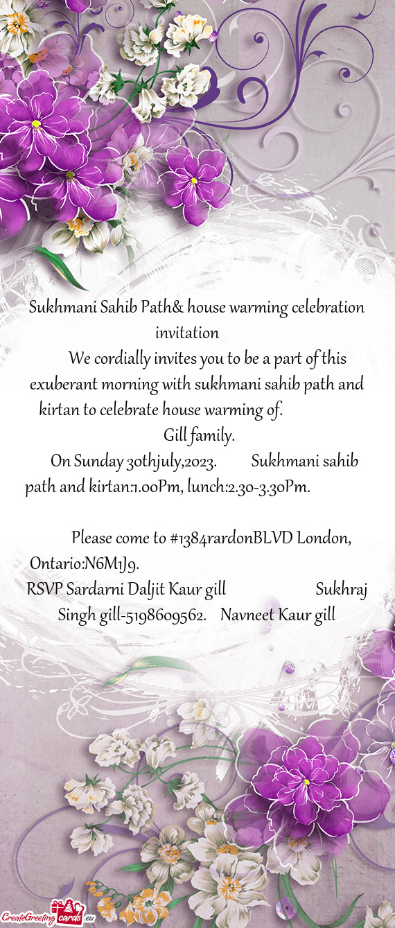 Sukhmani Sahib Path& house warming celebration invitation