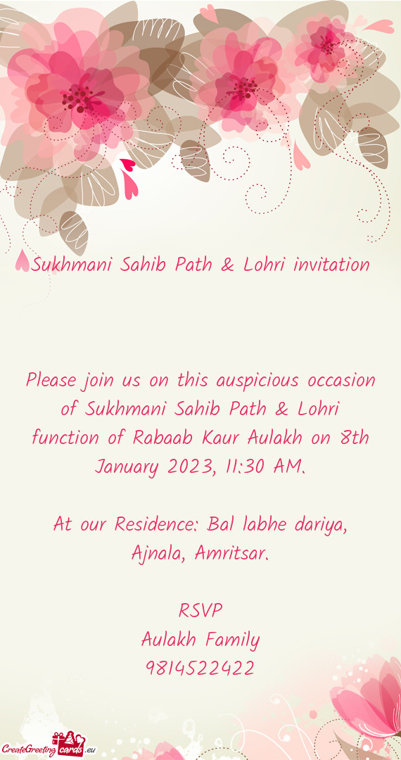 Sukhmani Sahib Path & Lohri invitation