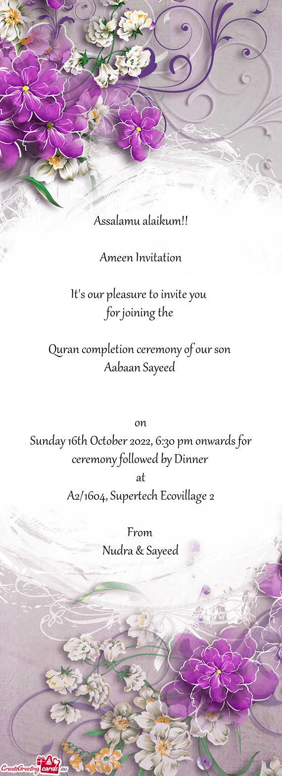 Sunday 16th October 2022, 6:30 pm onwards for ceremony followed by Dinner