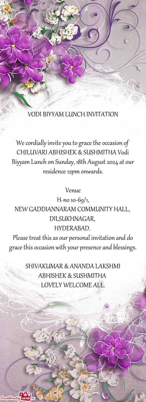 Sunday, 18th August 2024 at our residence 12pm onwards