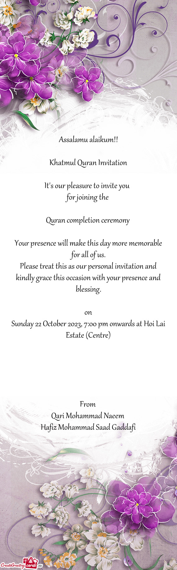 Sunday 22 October 2023, 7:00 pm onwards at Hoi Lai Estate (Centre)