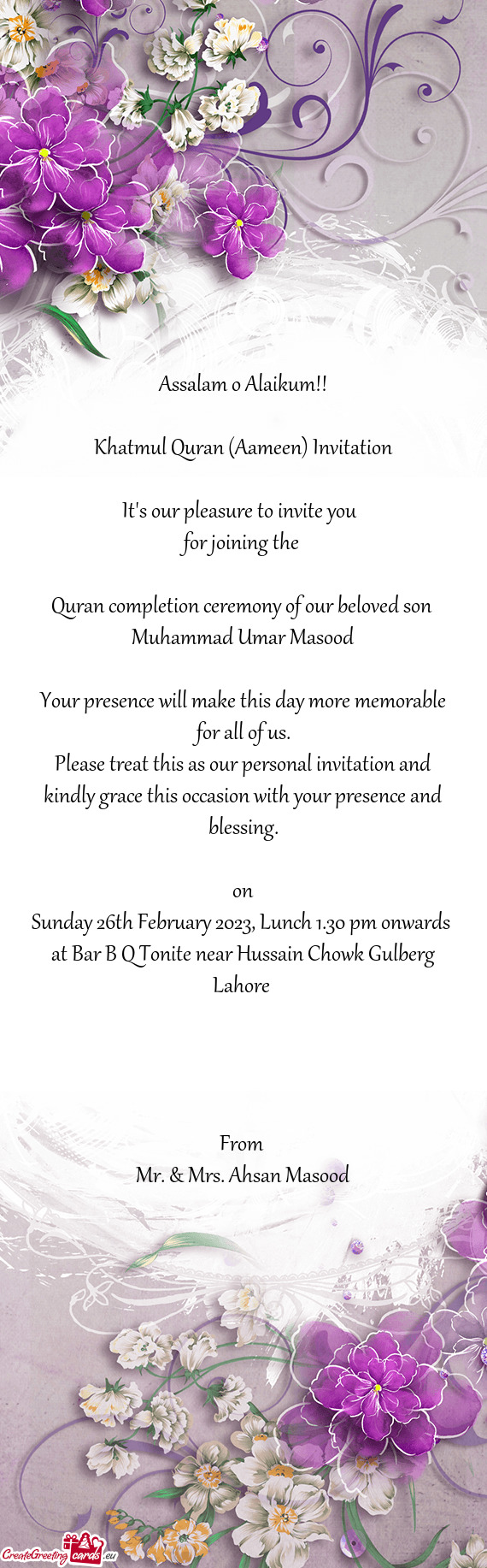 Sunday 26th February 2023, Lunch 1.30 pm onwards