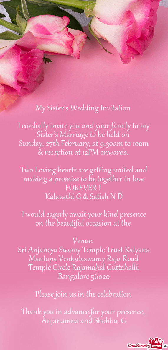 Sunday, 27th February, at 9.30am to 10am & reception at 12PM onwards