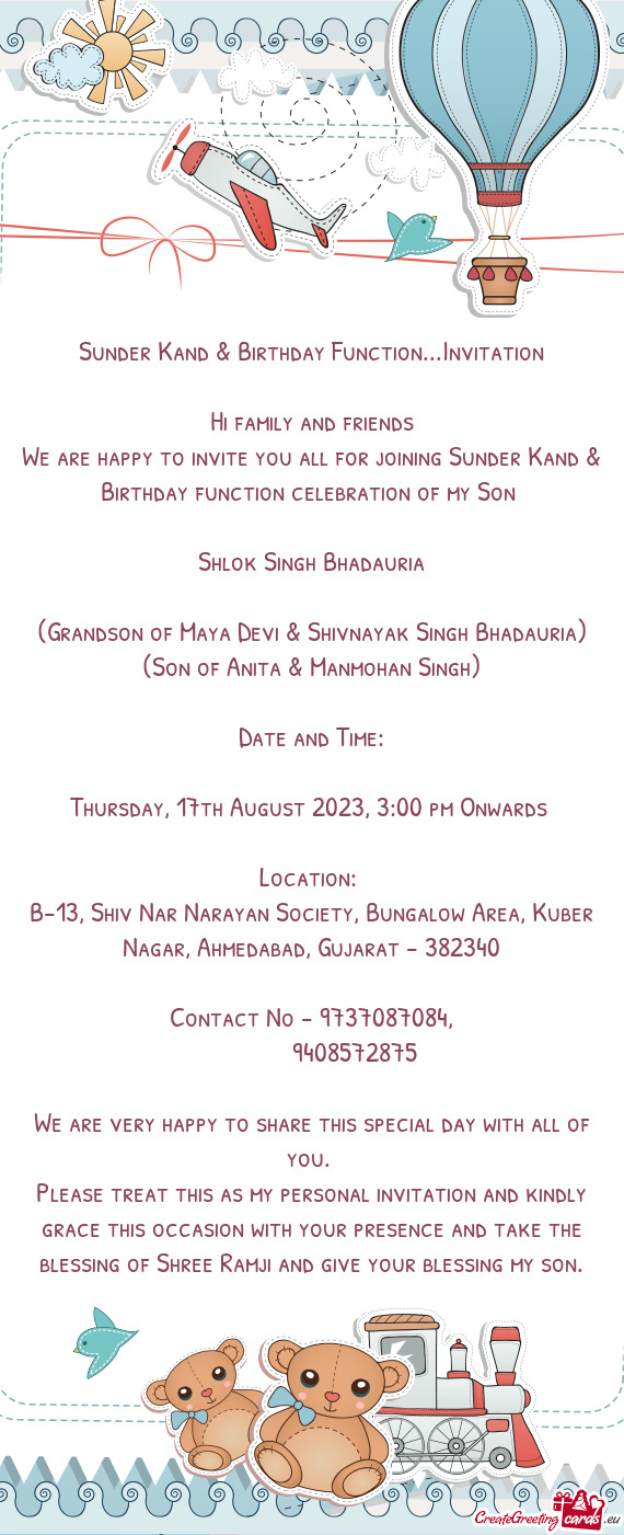 Sunder Kand & Birthday Function...Invitation