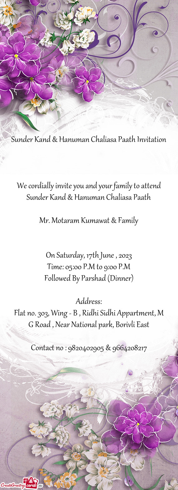 Sunder Kand & Hanuman Chaliasa Paath Invitation