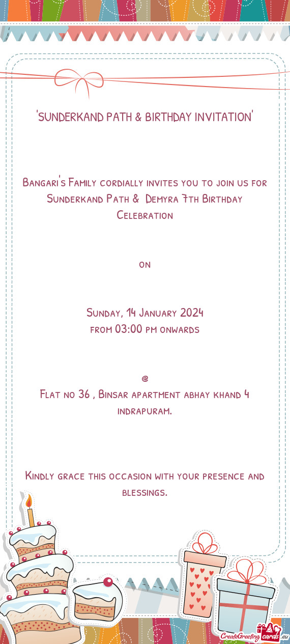 "SUNDERKAND PATH & BIRTHDAY INVITATION"  Bangari