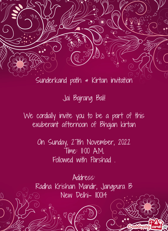 Sunderkand path & Kirtan invitation