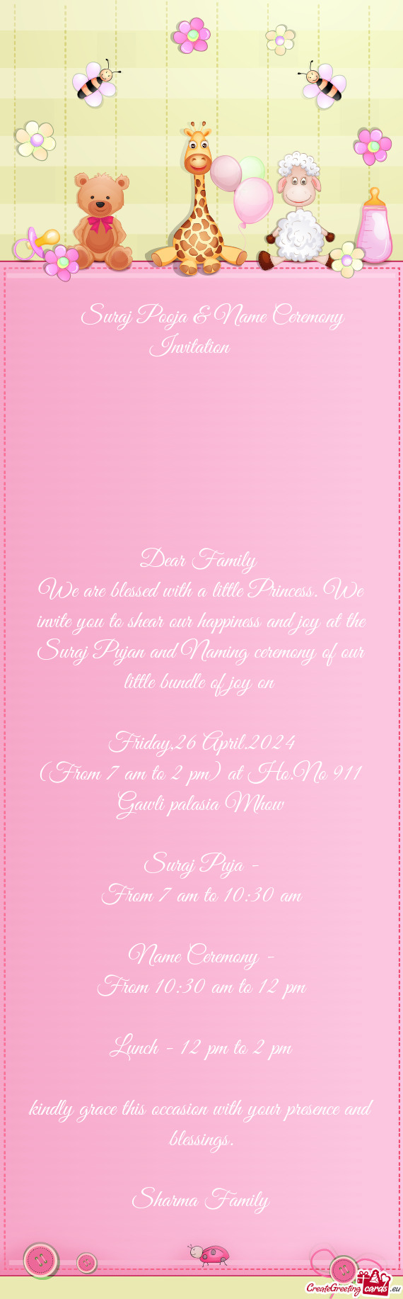 ☆Suraj Pooja & Name Ceremony Invitation☆