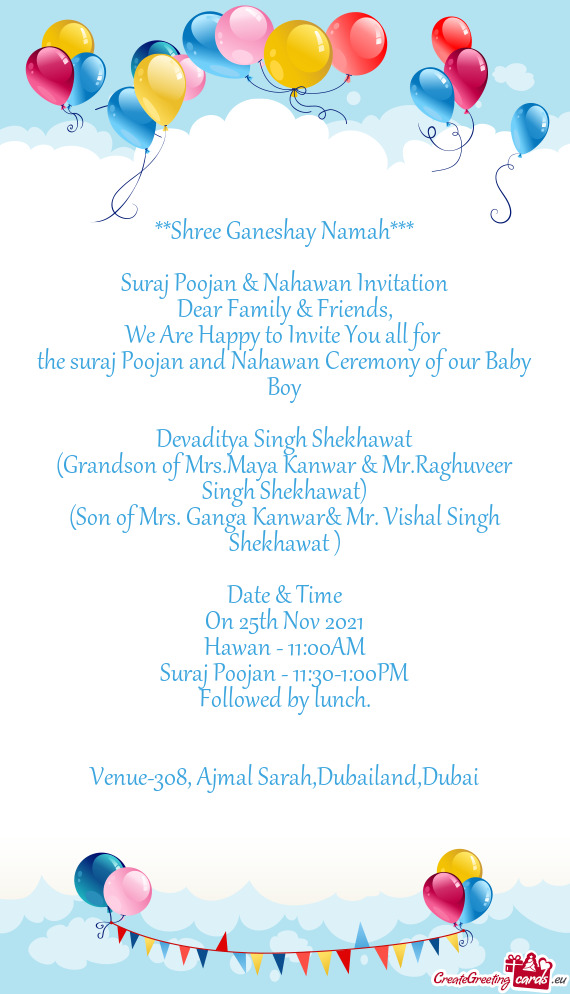 Suraj Poojan & Nahawan Invitation