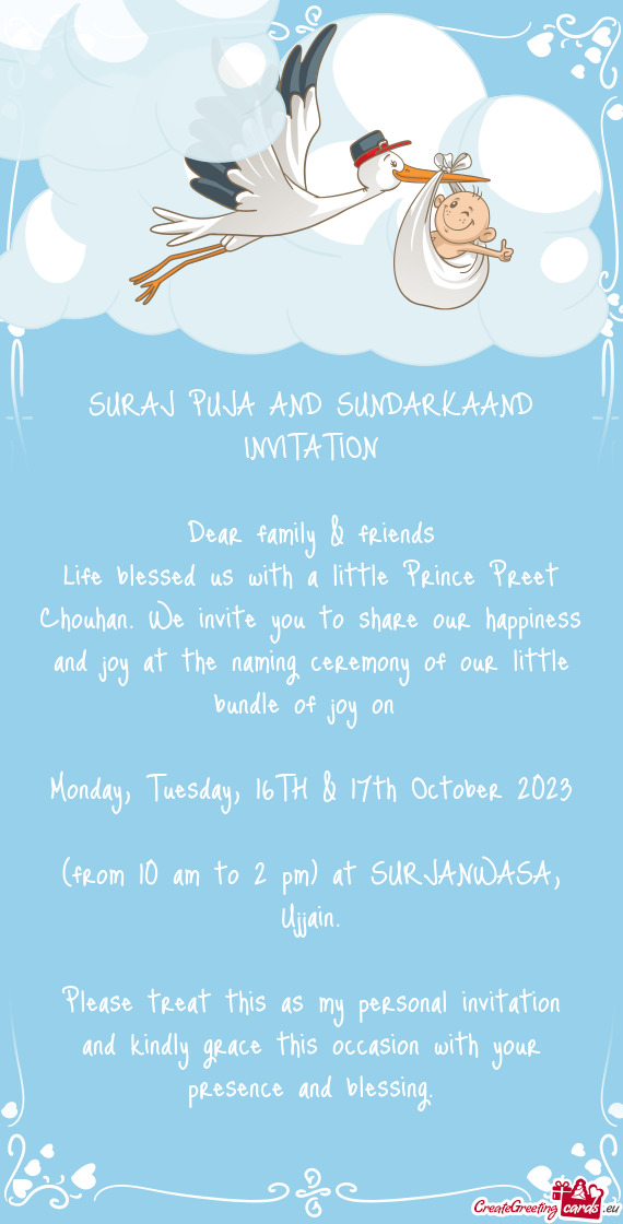 SURAJ PUJA AND SUNDARKAAND INVITATION