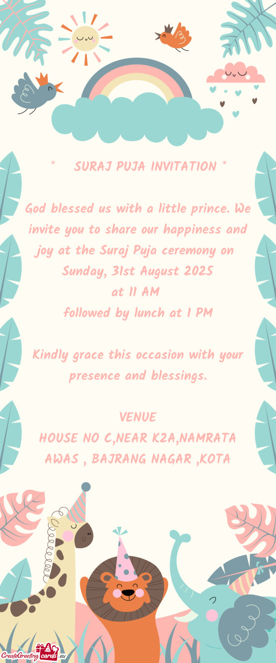 SURAJ PUJA INVITATION * God blessed us with a little prince