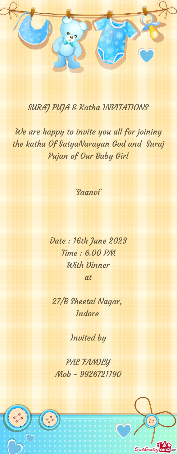 SURAJ PUJA & Katha INVITATIONS